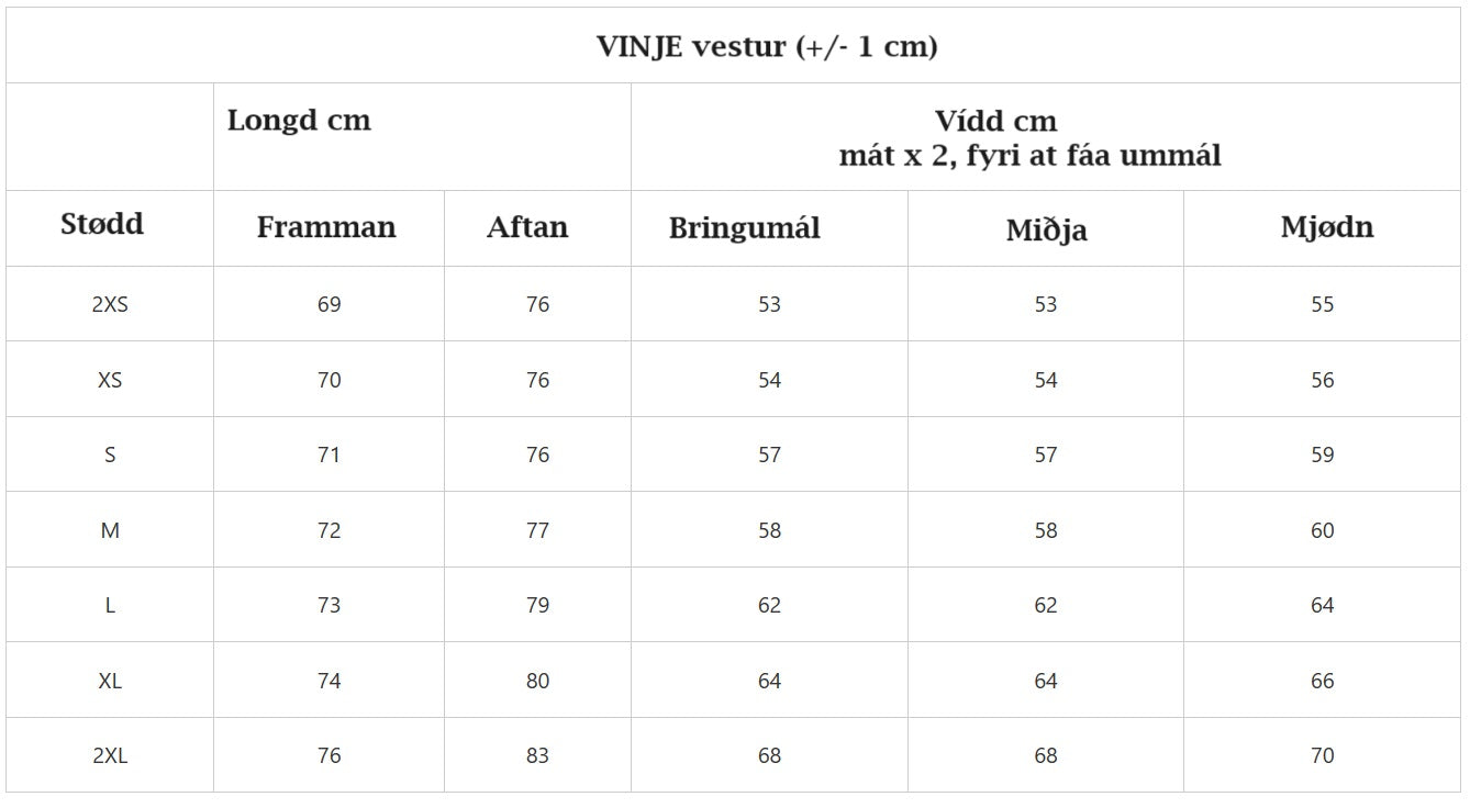 VINJE vestur - Veitingartíð 2-4 vikur